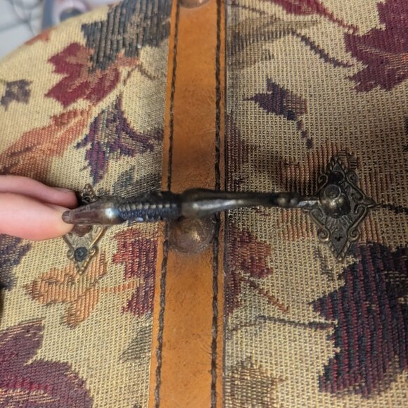 Vintage Anton Pieck Box Tapestry Wood Fabric Leather Strap Bronze Fairy Decor - Picture 7 of 10